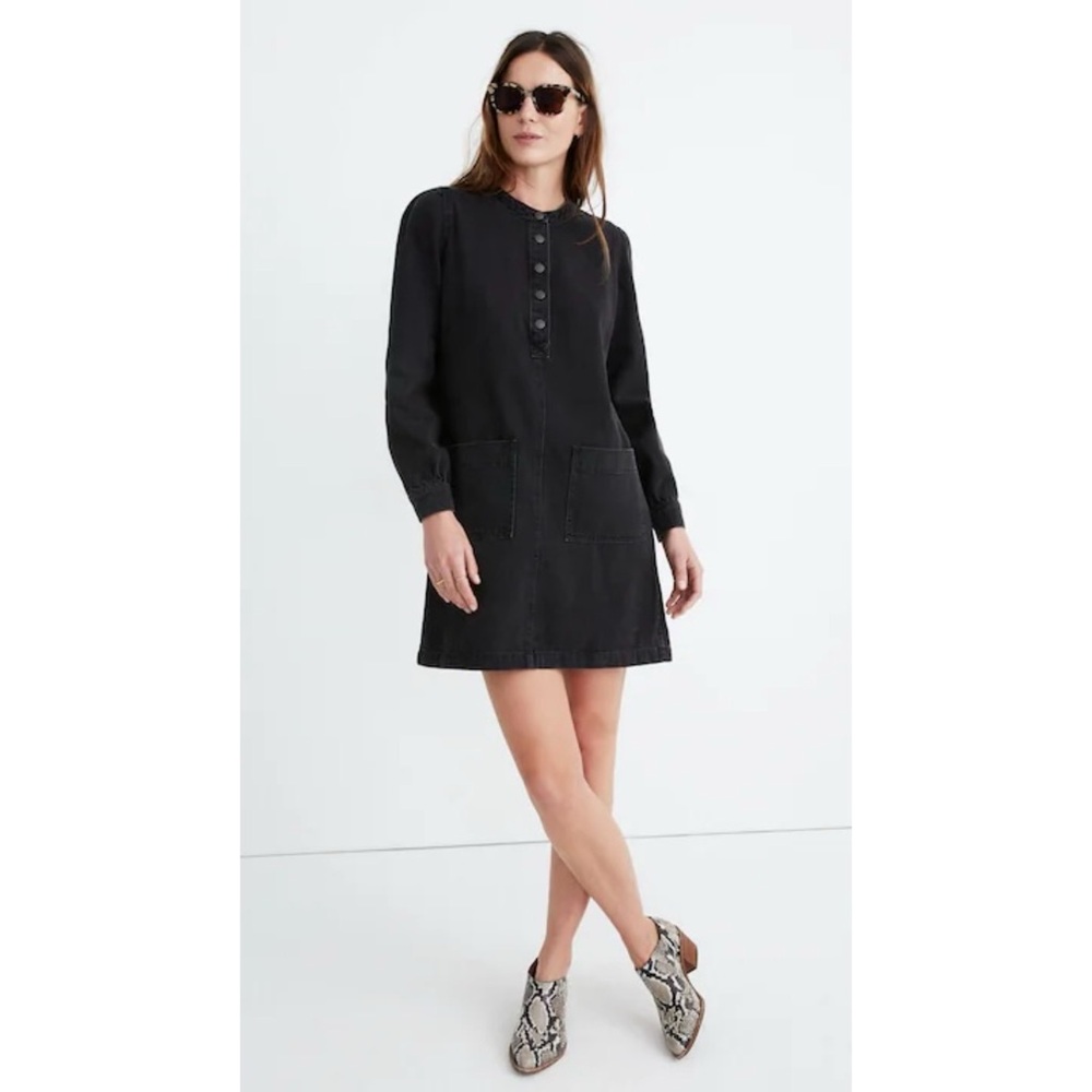 Madewell Denim Patch-Pocket Popover Shirtdress in Shrader Wash - Size Small